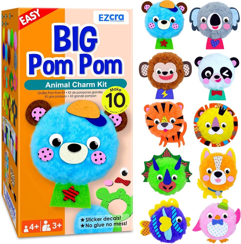 EZCRA Big Pom Pom Animal Craft Kit for Kids Ages 4-6 - DIY Pom Pom Crafts for Girls Boys Toddlers - Make 10 Plush Animals - Mess Free Arts and Crafts Kit - Image 1